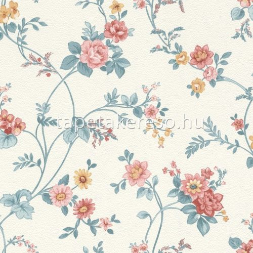 Rasch textil Petite Fleur 5 vlies anyagú fehér, kék, barna színű indamintás, virágos romantikus tapéta