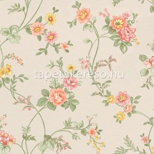 Rasch textil Petite Fleur 5 vlies anyagú beige, zöld, sárga, barack színű indamintás, virágos romantikus tapéta