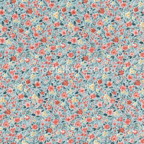 Rasch textil Petite Fleur 5 vlies anyagú kék, terrakotta, sárga színű virágos romantikus tapéta
