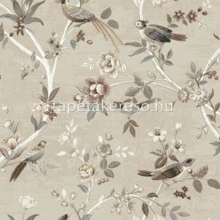   Cristiana Masi Thema vlies, vinyl anyagú beige, barna, szürke színű madaras, virágos modern tapéta