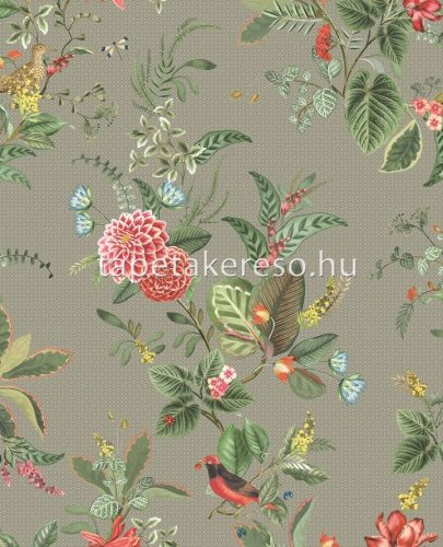 Eijffinger Pip Studio 5 vlies anyagú szürke, zöld, piros, kék, sárga, beige színű virágos, madaras romantikus tapéta