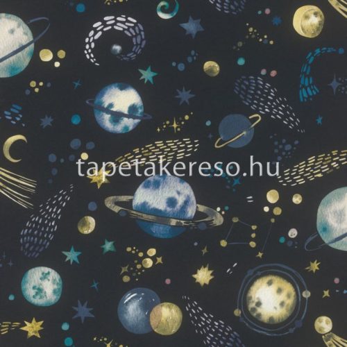 Rasch Kid's World vlies anyagú kék, zöld, fehér, sárga színű csillagos, bolygós gyerek tapéta