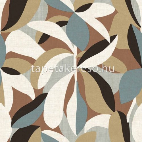 Cristiana Masi Energie vlies, vinyl anyagú kék, barna, beige, türkiz, fekete, csillámos színű leveles, textilhatású modern tapéta