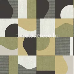   Cristiana Masi Energie vlies, vinyl anyagú szürke, fekete, zöld, arany, csillámos színű geometriai, textilhatású modern tapéta