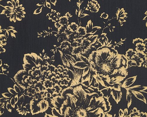 Architects Paper Finest vlies, textil anyagú fekete, arany színű virágos modern tapéta