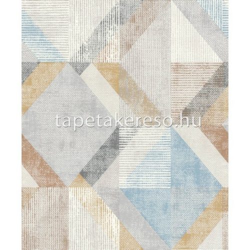 Rasch Color Your Life vlies, habos anyagú fehér, kék, szürke, sárga színű koptatott, geometriai modern tapéta