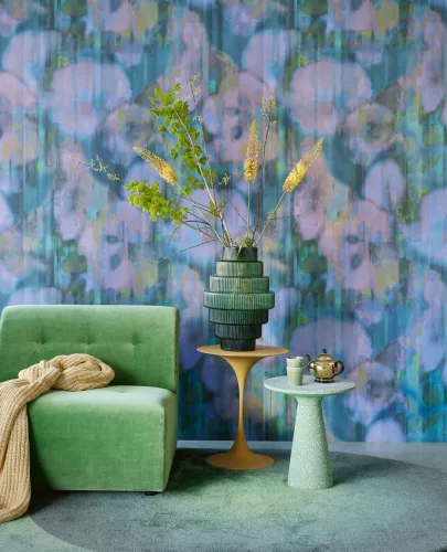 Eijffinger Canvas vlies anyagú kék, zöld, lila, sárga, fémes színű virágos modern poszter