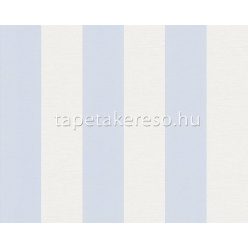   AS Creation Maison Charme vlies, vinyl anyagú fehér, kék színű csíkos, textilhatású romantikus tapéta