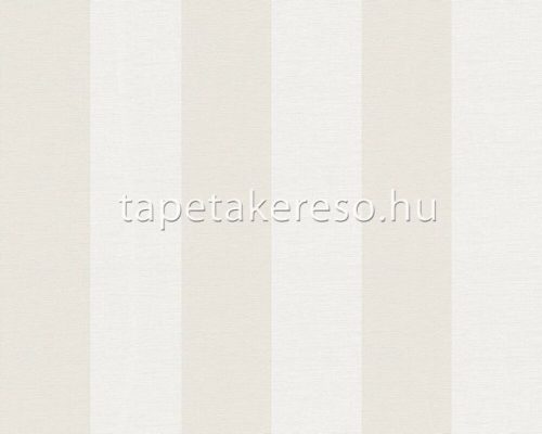 AS Creation Maison Charme vlies, vinyl anyagú fehér, homok színű csíkos, textilhatású romantikus tapéta