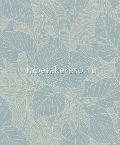 Rasch Deco Style vlies, habos anyagú türkiz, ezüst színű leveles modern tapéta