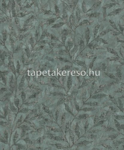 Rasch Factory 5 vlies, vinyl anyagú türkiz, szürke, gyöngyház színű leveles, koptatott modern, industrial tapéta