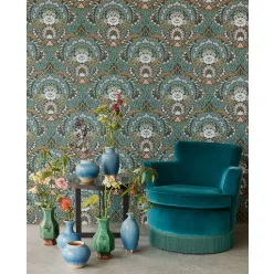   Eijffinger Posy vlies anyagú kék, barna, barack színű leveles, virágos romantikus tapéta