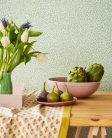 Eijffinger Posy vlies anyagú zöld, lila színű leveles, virágos romantikus tapéta