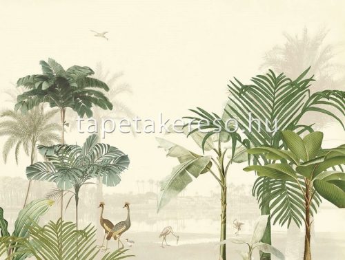 Eijffinger Oasis vlies anyagú beige, zöld színű fás, madaras modern poszter