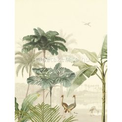   Eijffinger Oasis vlies anyagú beige, zöld színű fás, madaras modern poszter