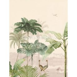   Eijffinger Oasis vlies anyagú beige, zöld színű fás, madaras modern poszter