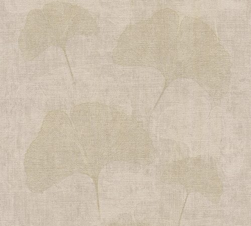 AS Creation Cuba vlies, vinyl anyagú beige, arany színű leveles, foltos modern tapéta