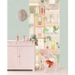   Eijffinger Explore vlies anyagú fehér, kék, zöld, barna színű növényes, épület gyerek poszter