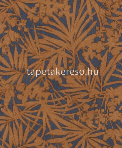 Rasch Paraiso vlies, vinyl anyagú kék, rozsdabarna színű virágos, leveles, textilhatású modern tapéta