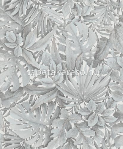 Marburg Botanica vlies, vinyl anyagú türkiz, szürke, fehér színű 3d, leveles modern, natural tapéta