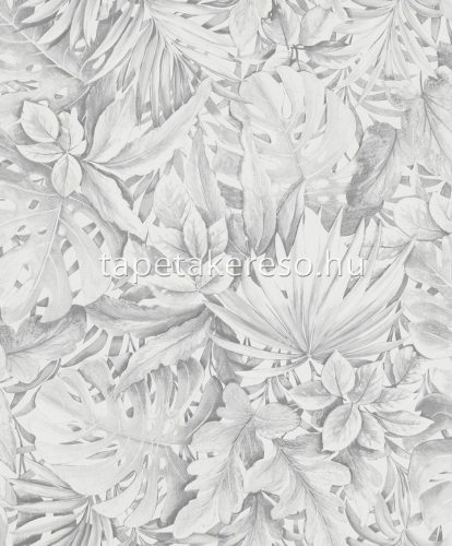 Marburg Botanica vlies, vinyl anyagú fehér, szürke színű 3d, leveles modern, natural tapéta