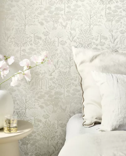 Eijffinger PipStudio 6 vlies anyagú beige, gyöngyház színű fás, madaras romantikus tapéta