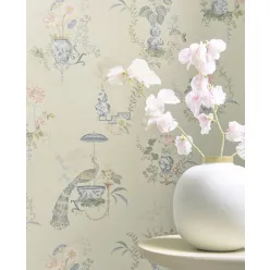   Eijffinger PipStudio 6 vinyl, vlies anyagú beige, kék, zöld, mályva, sárga színű kínai motívumos, madaras, virágos romantikus tapéta