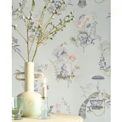   Eijffinger PipStudio 6 vinyl, vlies anyagú kék, zöld, sárga, rózsaszín színű kínai motívumos, madaras, virágos romantikus tapéta
