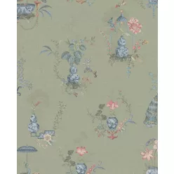   Eijffinger PipStudio 6 vinyl, vlies anyagú zöld, kék, mályva, sárga színű kínai motívumos, madaras, virágos romantikus tapéta