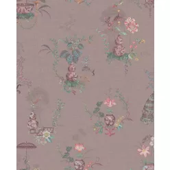  Eijffinger PipStudio 6 vinyl, vlies anyagú mályva, zöld, türkiz, rózsaszín színű kínai motívumos, madaras, virágos romantikus tapéta