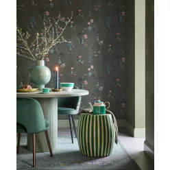   Eijffinger PipStudio 6 vinyl, vlies anyagú zöld, mályva, barna, kék színű kínai motívumos, madaras, virágos romantikus tapéta