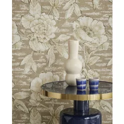   Eijffinger Emerald vinyl, vlies anyagú keki, beige színű virágos, textilhatású modern, natural tapéta