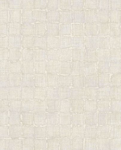Eijffinger Emerald vlies anyagú törtfehér, beige színű egyszínű, szövethatású, kockás modern, natural tapéta