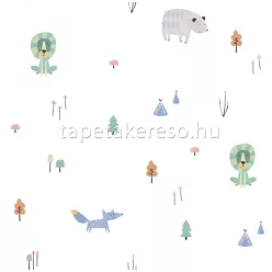   ICH Oh LaLa papír anyagú törtfehér, kék, zöld, barna színű állatos gyerek tapéta