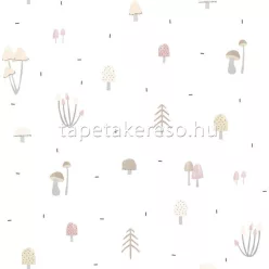   ICH Oh LaLa papír anyagú fehér, szürke, rózsaszín, beige színű gombás gyerek tapéta