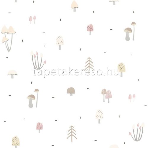 ICH Oh LaLa papír anyagú fehér, szürke, rózsaszín, beige színű gombás gyerek tapéta