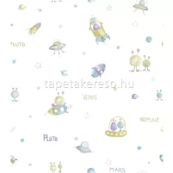   ICH Oh LaLa papír anyagú fehér, lila, zöld, szürke, türkiz színű űrhajós, feliratos gyerek tapéta