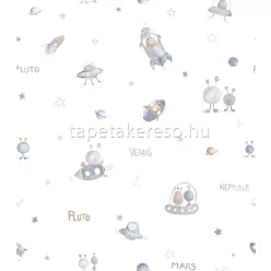   ICH Oh LaLa papír anyagú fehér, kék, szürke, barna színű űrhajós, feliratos gyerek tapéta
