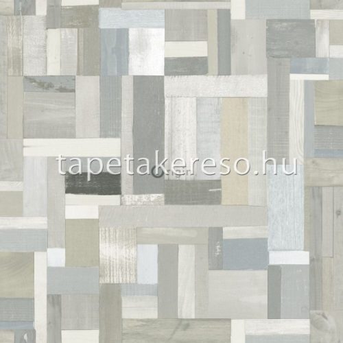 Origin Matières - Wood vlies anyagú szürke, ezüst, beige színű kockás, famintás modern tapéta