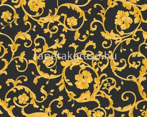 AS Creation Versace 3 vlies, vinyl anyagú fekete, arany, csillámos színű indamintás modern tapéta