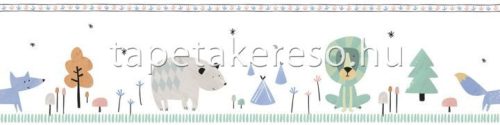 ICH Oh LaLa papír, öntapadós anyagú fehér, kék, zöld, barna, fekete színű fás, állatos gyerek bordűr