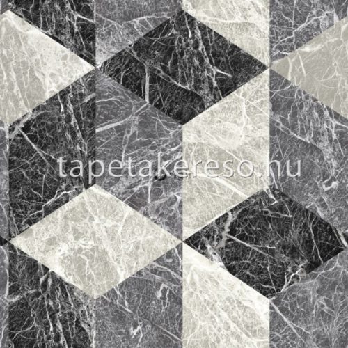 Origin Matières - Stone vlies anyagú szürke, fekete színű márványos, geometriai modern tapéta