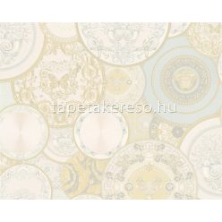   AS Creation Versace 3 vlies, vinyl anyagú fehér, csillámos, beige, szürke színű körös modern tapéta