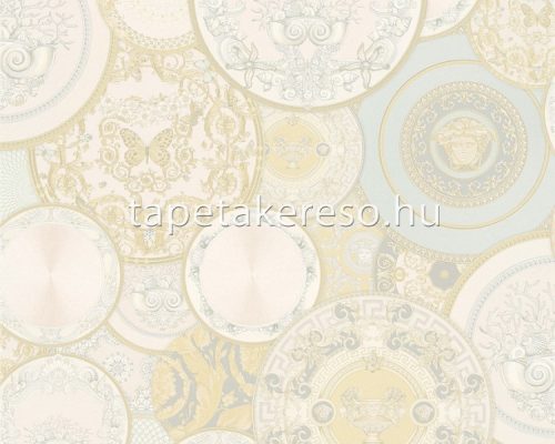 AS Creation Versace 3 vlies, vinyl anyagú fehér, csillámos, beige, szürke színű körös modern tapéta