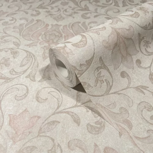 Marburg City Romance vlies, vinyl anyagú beige, rózsaszín színű indamintás, virágos Klasszikus tapéta