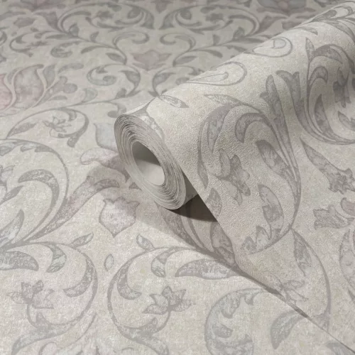 Marburg City Romance vlies, vinyl anyagú beige, szürke, mályva színű indamintás, virágos Klasszikus tapéta