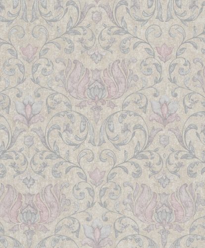 Marburg City Romance vlies, vinyl anyagú beige, szürke, mályva színű indamintás, virágos Klasszikus tapéta