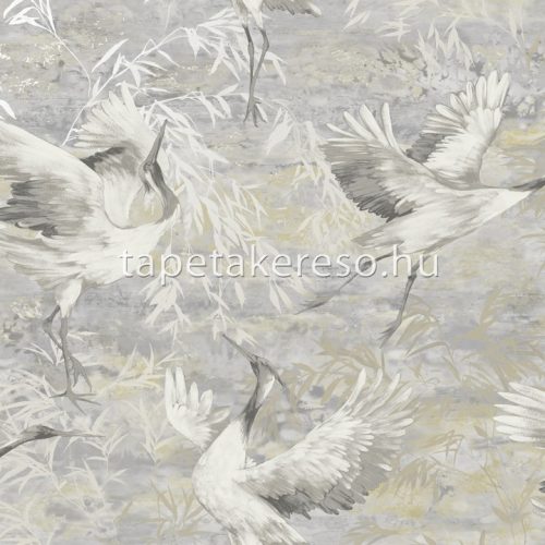 Holden Patagonia vlies, vinyl anyagú lila, szürke, fehér, mustársárga színű madaras, leveles modern, natural tapéta