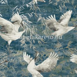   Holden Patagonia vlies, vinyl anyagú kék, fehér, szürke, arany színű madaras, leveles modern, natural tapéta