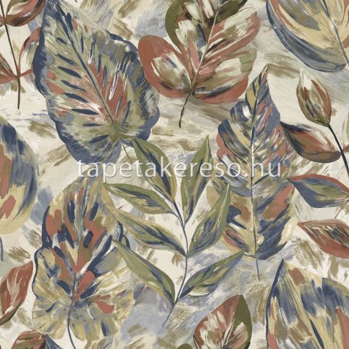 Holden Patagonia vlies, vinyl anyagú kék, barna, zöld, krém, arany színű leveles modern, natural tapéta
